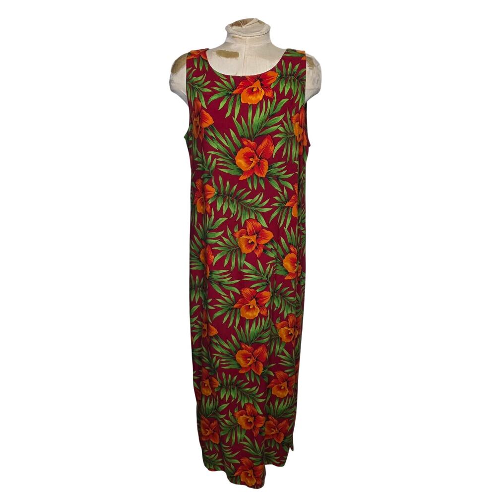 NOTATIONS Maxi Sundress Floral Vtg Sleeveless Size Large Summer Resort Wear